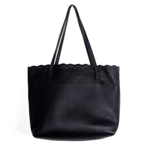 Bundle of 2 Black Tote and Crossbody Bag Set Perforated Faux Leather Adjustable